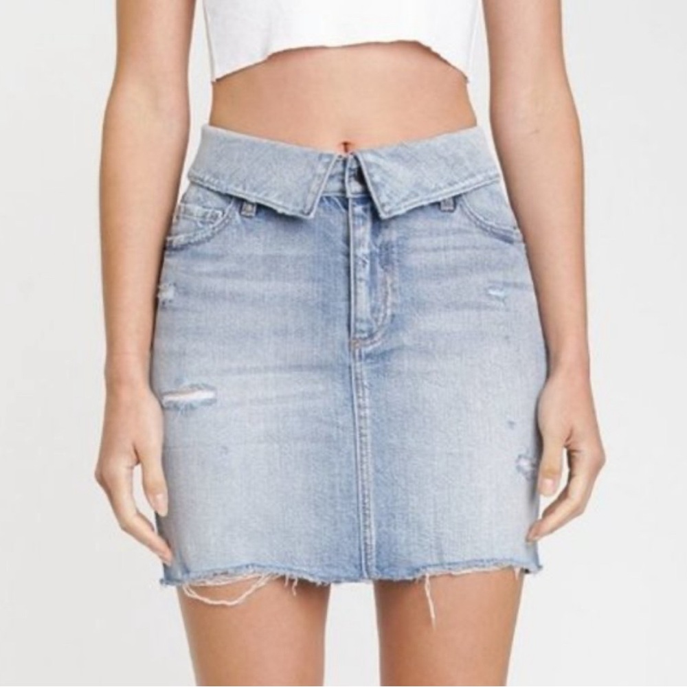 Pistola fold over high waist distressed denim mini Pencil skirt Festival Size 27